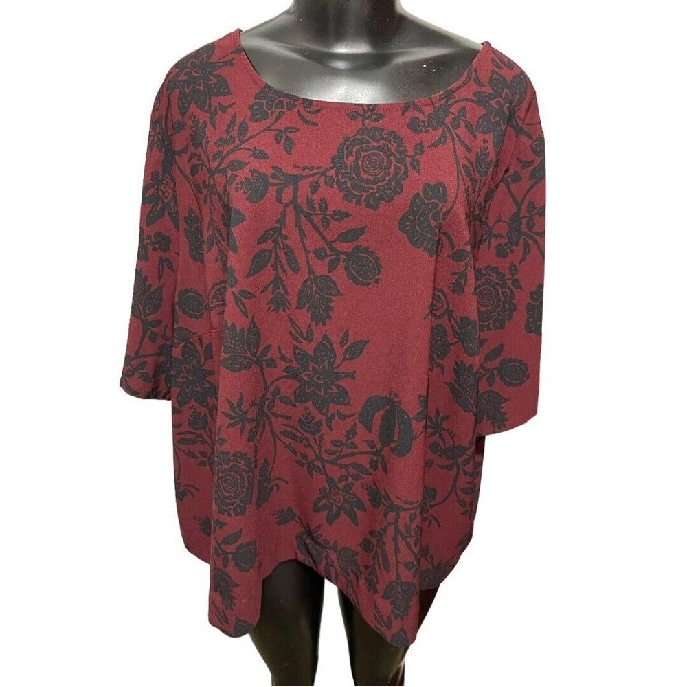 Ava & Viv Burgundy and Black Floral Blouse  2X